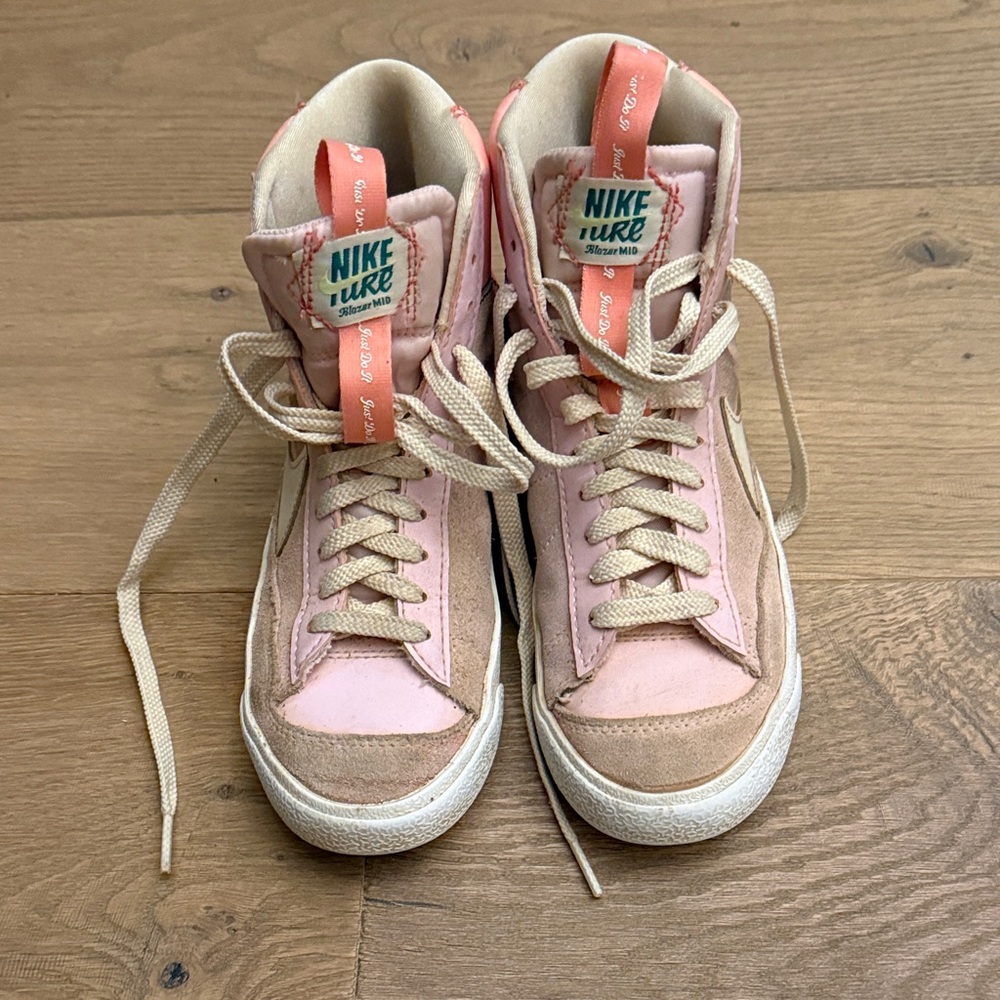 Nike High-Top Suede Sneakers in Pink and Tan
